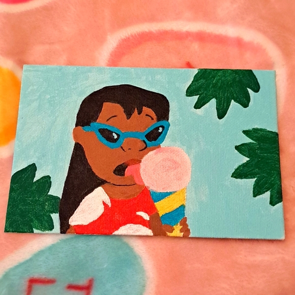 4/$15 🌻 Lilo & Stitch - Lilo Licking Snow Cone Acrylic Canvas Postcard Painting - Picture 4 of 4
